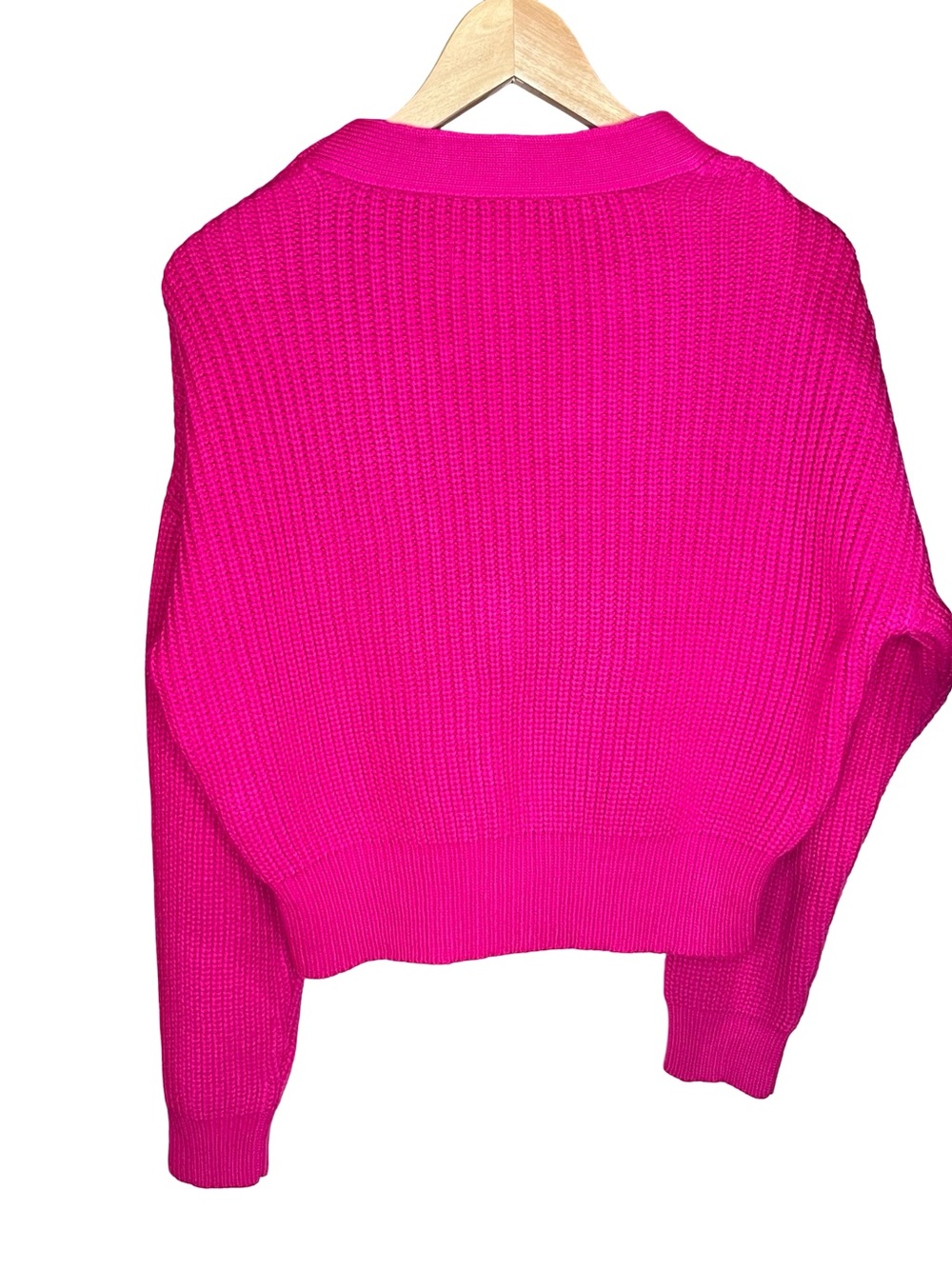 Anthropologie Maeve Hot Pink Chunky Knit Cropped Cardigan Sweater - Picture 8 of 11